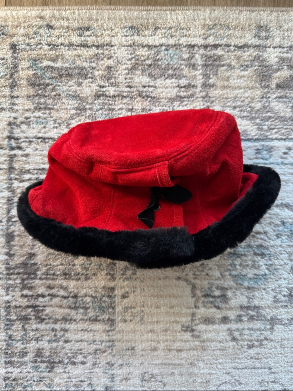 Red Bucket Hat with Black Fur Trim - Leather Naturally by Heaslip Hamilton